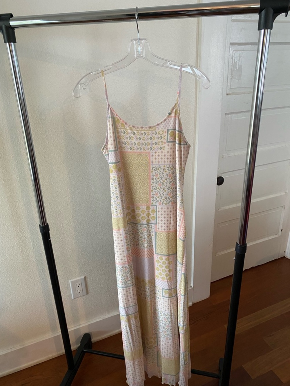 ARE YOU AM I Pastel Patchwork Maxi Slip Dress in Pink and Yellow